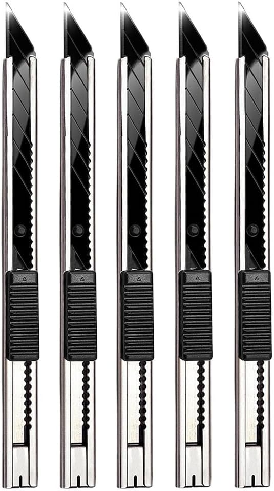 5pcs Right and Left Hand Stainless Steel Lockable Cutter Knife / 9mm Snap Off Blades / 30 Degree Foil Knife/Utility Knife/Graphic Knife/Great for Foils, Wallpaper, Crafts, Cartons