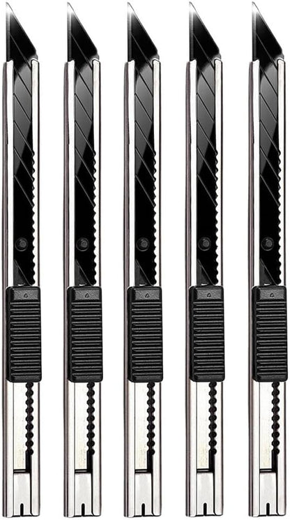 5pcs Right and Left Hand Stainless Steel Lockable Cutter Knife / 9mm Snap Off Blades / 30 Degree Foil Knife/Utility Knife/Graphic Knife/Great for Foils, Wallpaper, Crafts, Cartons