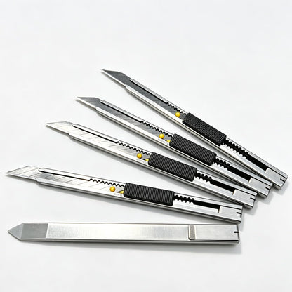 5pcs Right and Left Hand Stainless Steel Lockable Cutter Knife / 9mm Snap Off Blades / 30 Degree Foil Knife/Utility Knife/Graphic Knife/Great for Foils, Wallpaper, Crafts, Cartons