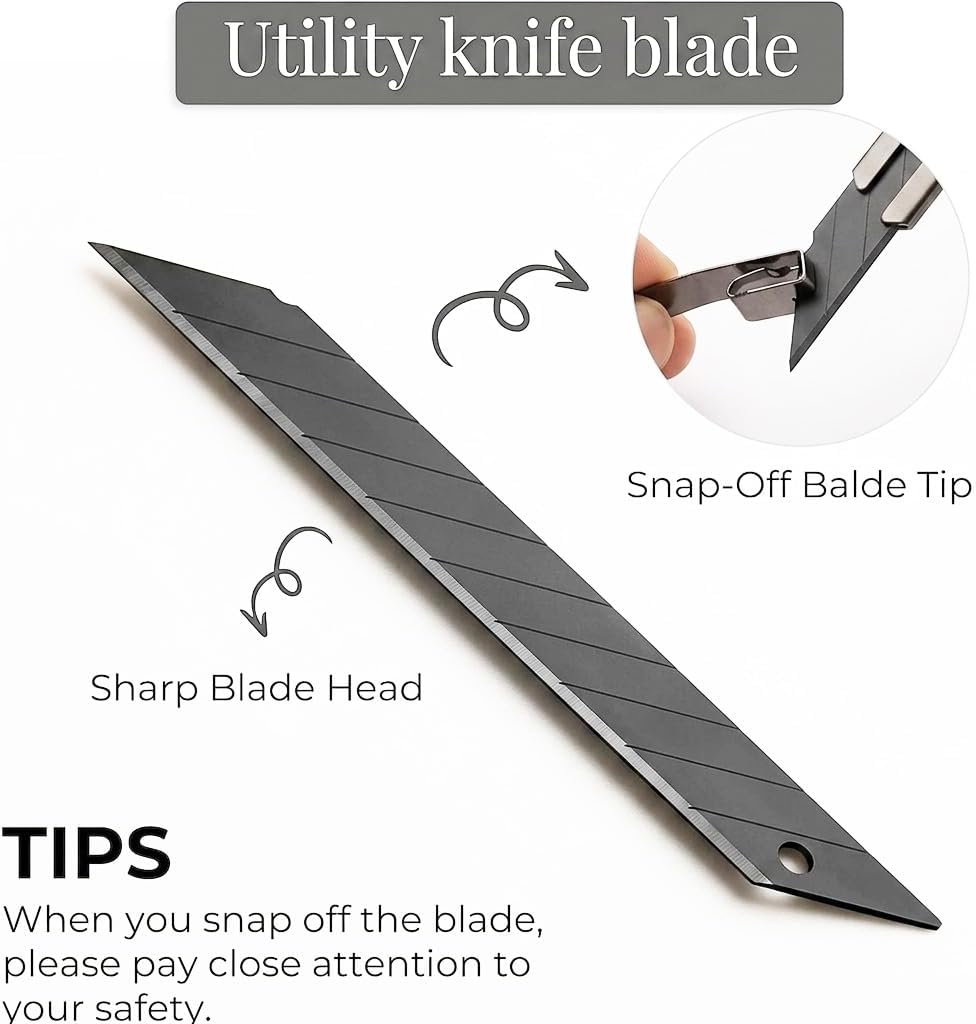 5pcs Right and Left Hand Stainless Steel Lockable Cutter Knife / 9mm Snap Off Blades / 30 Degree Foil Knife/Utility Knife/Graphic Knife/Great for Foils, Wallpaper, Crafts, Cartons