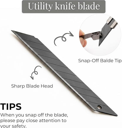 5pcs Right and Left Hand Stainless Steel Lockable Cutter Knife / 9mm Snap Off Blades / 30 Degree Foil Knife/Utility Knife/Graphic Knife/Great for Foils, Wallpaper, Crafts, Cartons