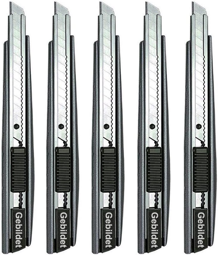 5pcs Right and Left Hand Stainless Steel Lockable Cutter Knife / 9mm Snap Off Blades / 30 Degree Foil Knife/Utility Knife/Graphic Knife/Great for Foils, Wallpaper, Crafts, Cartons