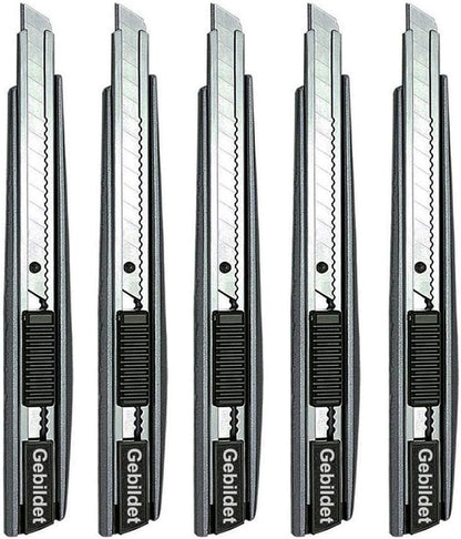 5pcs Right and Left Hand Stainless Steel Lockable Cutter Knife / 9mm Snap Off Blades / 30 Degree Foil Knife/Utility Knife/Graphic Knife/Great for Foils, Wallpaper, Crafts, Cartons