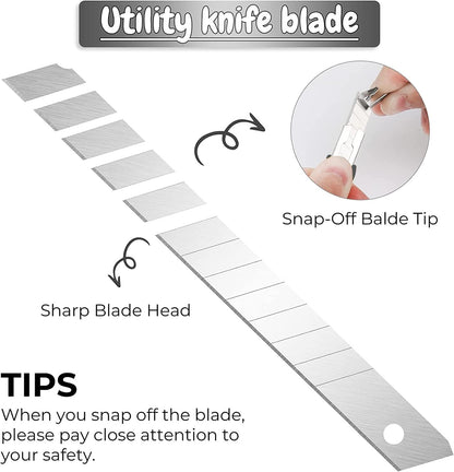 5pcs Right and Left Hand Stainless Steel Lockable Cutter Knife / 9mm Snap Off Blades / 30 Degree Foil Knife/Utility Knife/Graphic Knife/Great for Foils, Wallpaper, Crafts, Cartons