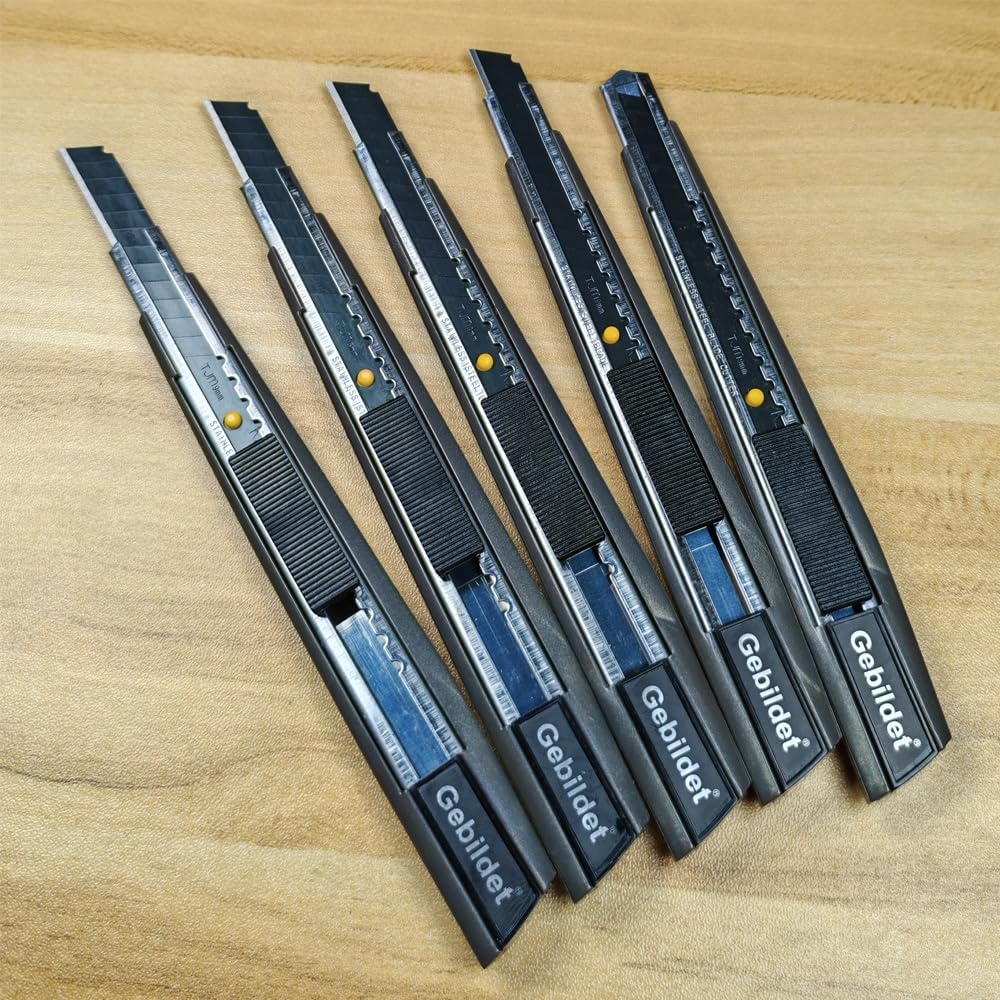 5pcs Right and Left Hand Stainless Steel Lockable Cutter Knife / 9mm Snap Off Blades / 30 Degree Foil Knife/Utility Knife/Graphic Knife/Great for Foils, Wallpaper, Crafts, Cartons