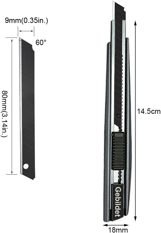 5pcs Right and Left Hand Stainless Steel Lockable Cutter Knife / 9mm Snap Off Blades / 30 Degree Foil Knife/Utility Knife/Graphic Knife/Great for Foils, Wallpaper, Crafts, Cartons