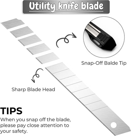 5pcs Right and Left Hand Stainless Steel Lockable Cutter Knife / 9mm Snap Off Blades / 30 Degree Foil Knife/Utility Knife/Graphic Knife/Great for Foils, Wallpaper, Crafts, Cartons