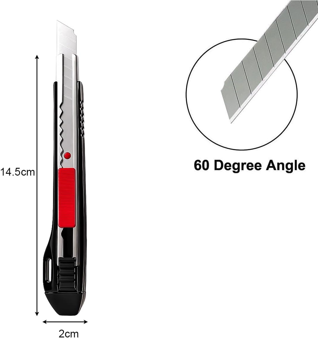 5pcs Right and Left Hand Stainless Steel Lockable Cutter Knife / 9mm Snap Off Blades / 30 Degree Foil Knife/Utility Knife/Graphic Knife/Great for Foils, Wallpaper, Crafts, Cartons