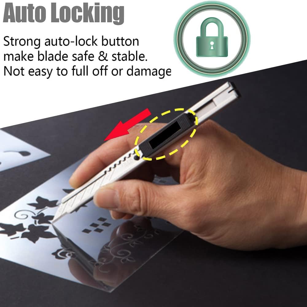 5pcs Right and Left Hand Stainless Steel Lockable Cutter Knife / 9mm Snap Off Blades / 30 Degree Foil Knife/Utility Knife/Graphic Knife/Great for Foils, Wallpaper, Crafts, Cartons