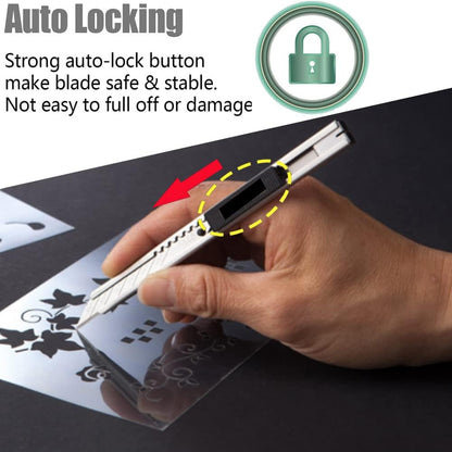 5pcs Right and Left Hand Stainless Steel Lockable Cutter Knife / 9mm Snap Off Blades / 30 Degree Foil Knife/Utility Knife/Graphic Knife/Great for Foils, Wallpaper, Crafts, Cartons