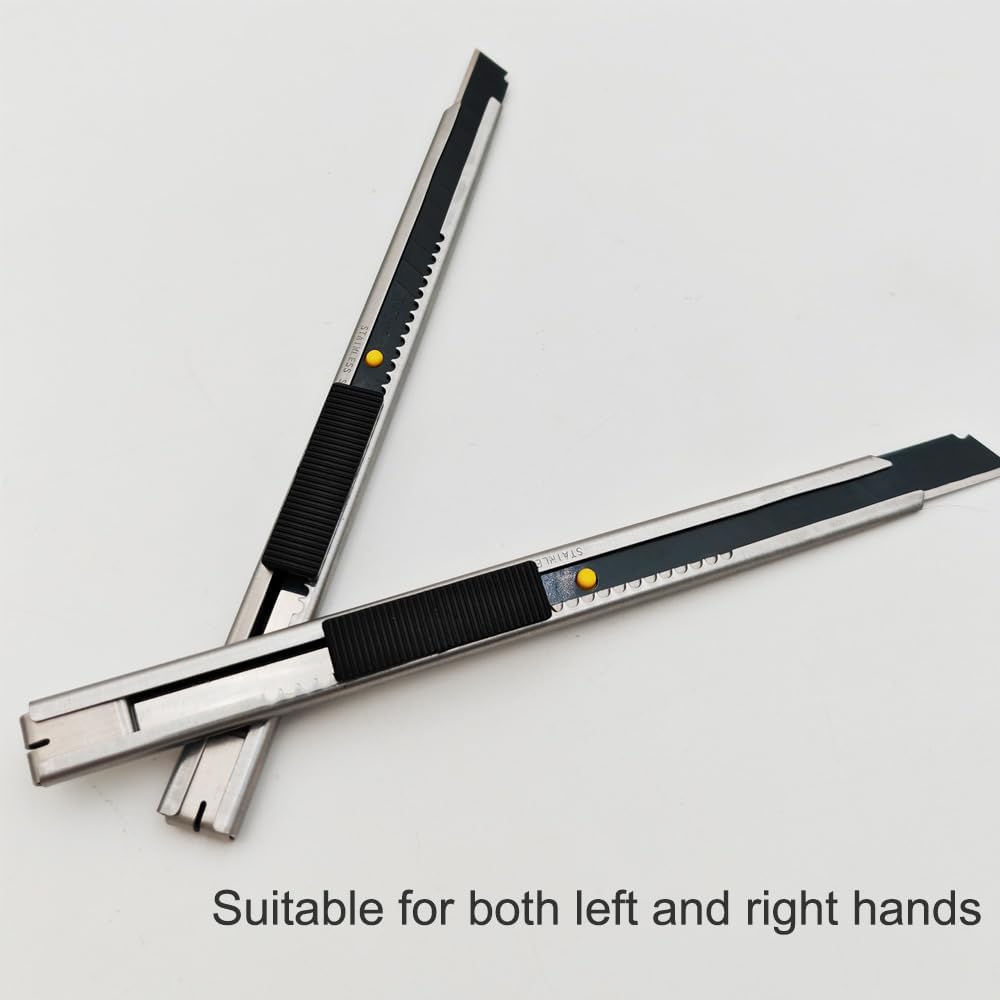 5pcs Right and Left Hand Stainless Steel Lockable Cutter Knife / 9mm Snap Off Blades / 30 Degree Foil Knife/Utility Knife/Graphic Knife/Great for Foils, Wallpaper, Crafts, Cartons