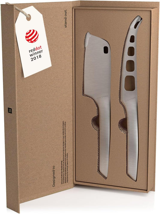 LARS NYSØM Cheese Knife Set Edge 2 pcs. I Cheese Knife Set Made of Stainless Steel I Premium Gift Box I Perfect as Christmas Gift (Stainless Steel)