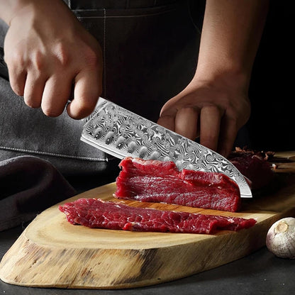 7'Nakiri Knife Damascus Professional Sharpe Chef Knife， Kitchen Knifed Damascus Steel VG-10 Blade with Ergonomic Handle Sharpener