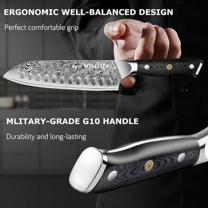 7'Nakiri Knife Damascus Professional Sharpe Chef Knife， Kitchen Knifed Damascus Steel VG-10 Blade with Ergonomic Handle Sharpener