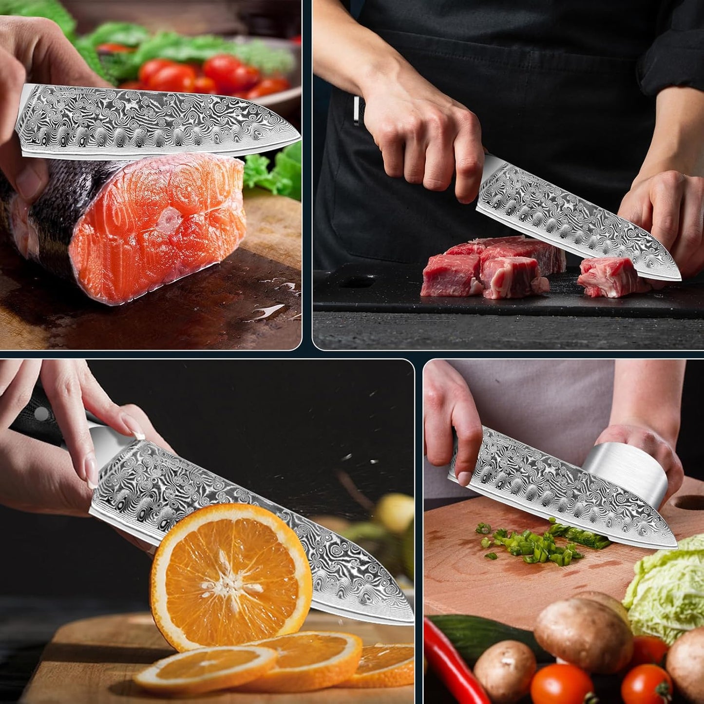 7'Nakiri Knife Damascus Professional Sharpe Chef Knife， Kitchen Knifed Damascus Steel VG-10 Blade with Ergonomic Handle Sharpener