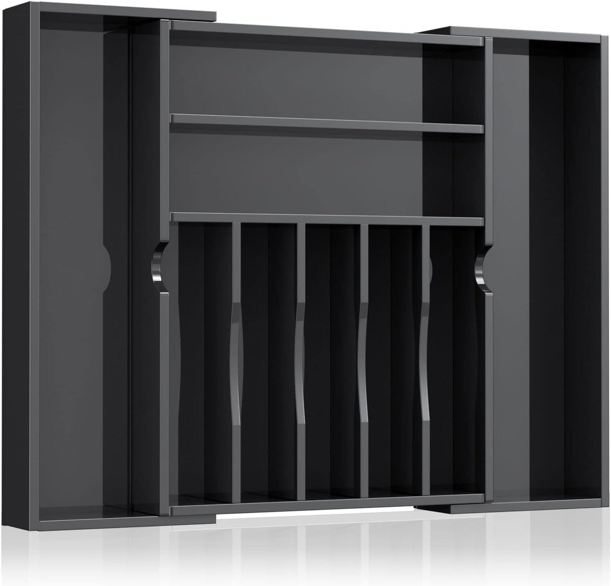 Acrylic Utensil Silverware Tray for Drawer, Cutlery Organizer, Black | Expandable Silverware Organizer for Flatware, 9 Compartments Adjustable Utensil Organizer,Clear Silverware Holder for Kitchen