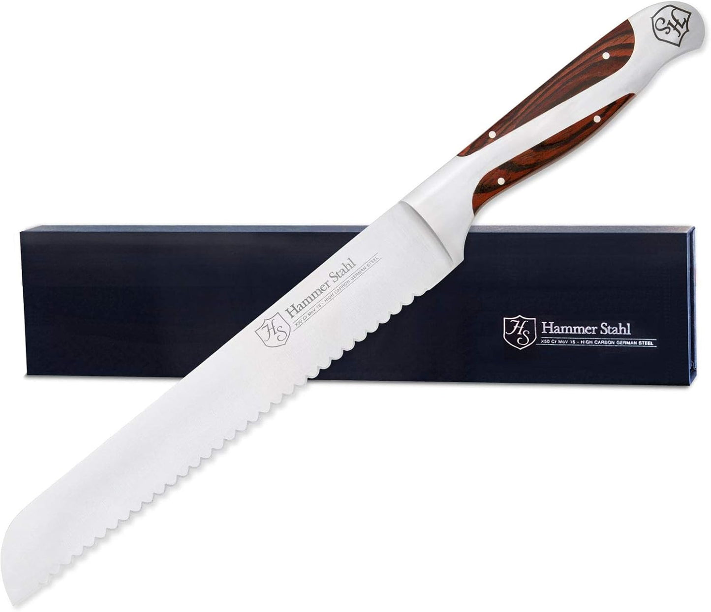 9-Inch Offset Bread Knife - Scallop Serrated Blade - High Carbon German Steel - Ergonomic Quad-Tang Pakkawood Handle