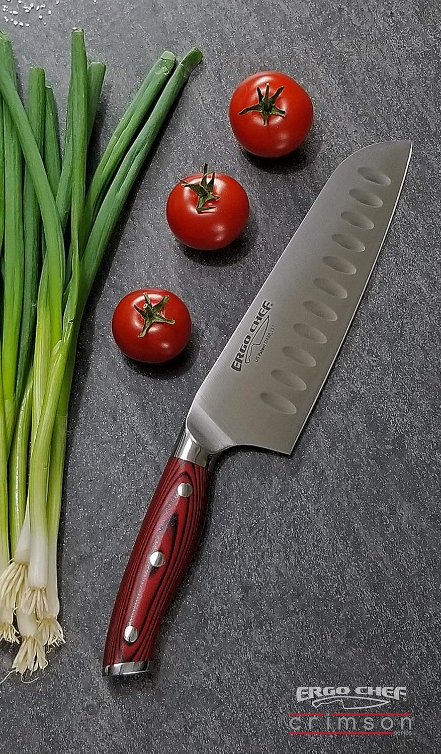 Crimson Series 7-Inch Japanese Santoku Knife - Professional High Carbon X50CrMoV15 German Stainless Steel, Hollow Ground Blade, G10 Ergonomic Handle for Precise Kitchen Performance