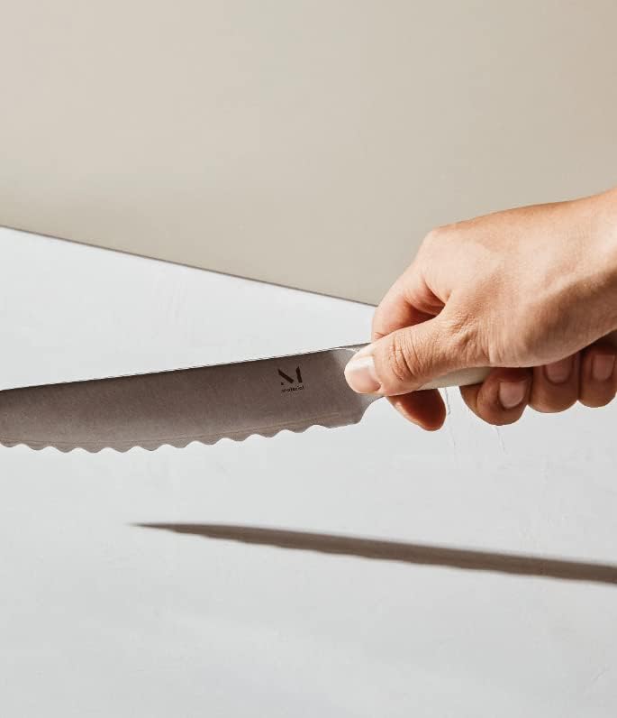 Serrated Bread Knife 6", Bread Knife for Homemade Bread, Serrated Kitchen Knife, Carbon Stainless Steel Santoku-Inspired Blade, Razor-Sharp addition to your Chef Knife Set, Almost Black