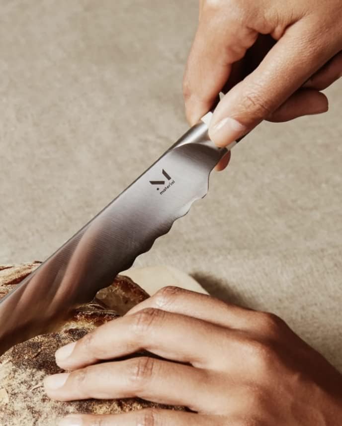 Serrated Bread Knife 6", Bread Knife for Homemade Bread, Serrated Kitchen Knife, Carbon Stainless Steel Santoku-Inspired Blade, Razor-Sharp addition to your Chef Knife Set, Almost Black