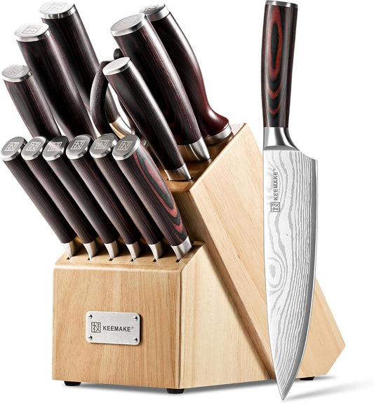 14-Piece Knife Set with Block,Ultra Sharp Knife Block Set High Carbon Stainless Steel Kitchen Knife Set Professional Chef Knife Set with Ergonomic Pakkawood Handle and Sharpener