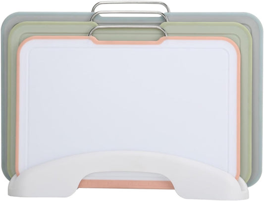 3-Piece Colorful Cutting Board Set with Stand | Color-Coded | Non-Slip | Dishwasher Safe | Durable Large Food Chopping Boards