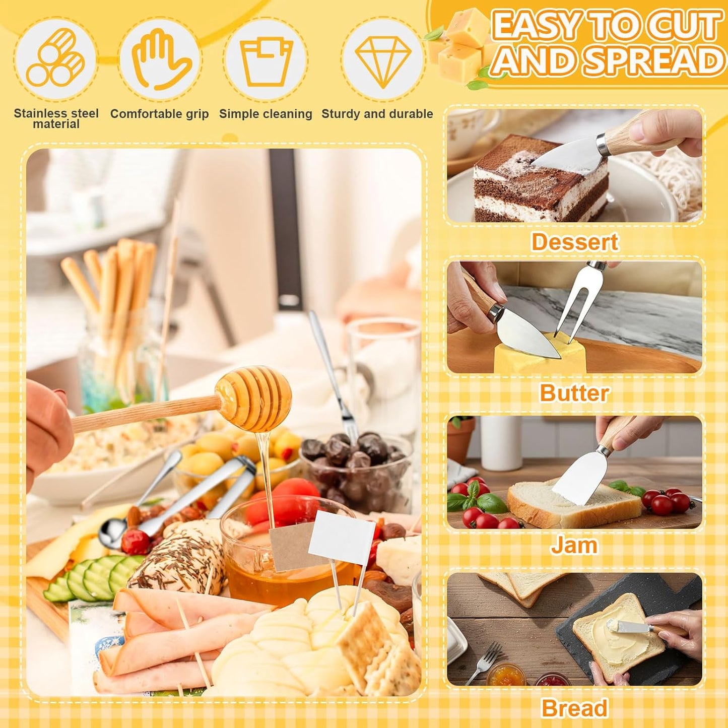 270 Pcs Charcuterie Board Accessories Charcuterie Utensils Cheese Spreader Knife Set Butcher Paper Roll Serving Tong Fork Spoon Dipping Bowl Cocktail Pick for Party Christmas Wedding(Gold)