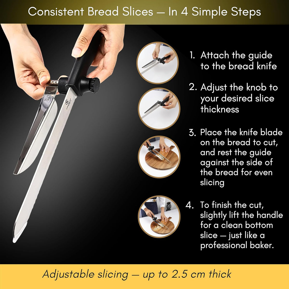 Adjustable Bread Slicer Guide for Homemade Bread – 8" Bread Slicer with Knife Sharpener & Bread Lame (5 Blades) Set in Premium Magnetic Gift Box