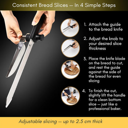 Adjustable Bread Slicer Guide for Homemade Bread – 8" Bread Slicer with Knife Sharpener & Bread Lame (5 Blades) Set in Premium Magnetic Gift Box