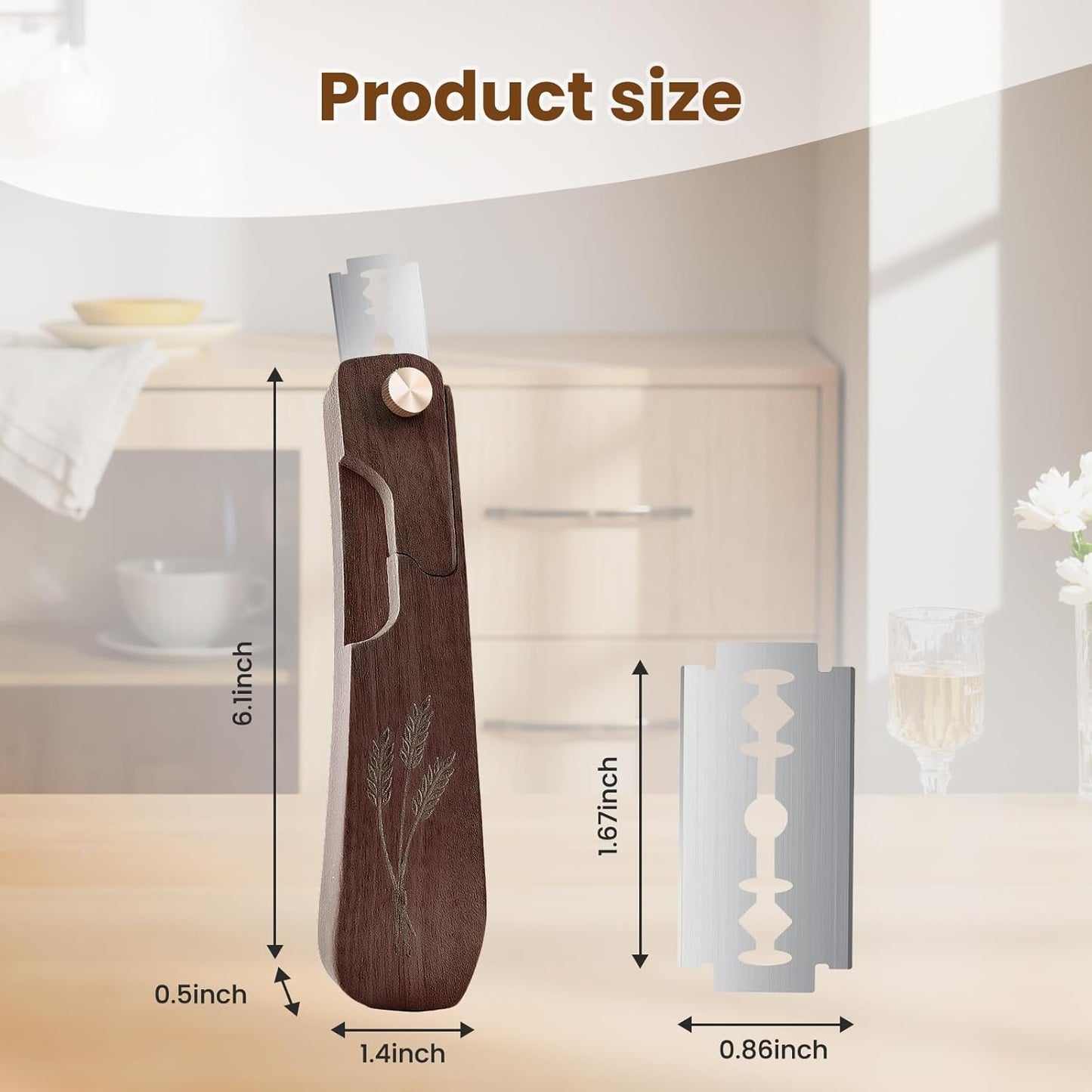 Wooden Bread Lame Dough Scoring Tool, Handcrafted Bread Scoring Tool for Sourdough Bread Baking, Upgraded Sourdough Scoring Tool With Screw Lock & 10 Razor Blades(Reddish Brown)