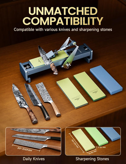 Professional Knife Sharpener with 400/1000 Grit Diamond Sharpening Stones, [3-Minutes Razor Sharp] 0.1° Precise Adjustment Knife Sharpening Kit, 360° Flip Clamp & Sink Bridge Base for Kitchen Knives