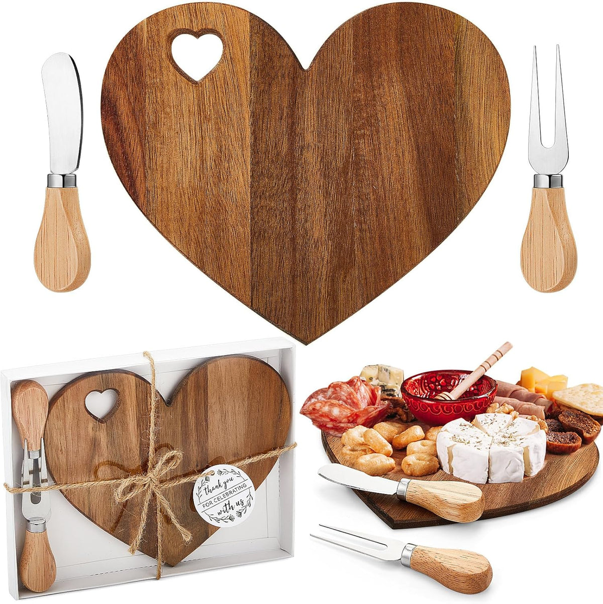 1 Set Bridal Shower Game Prize Heart Cheese Board, Acacia Color