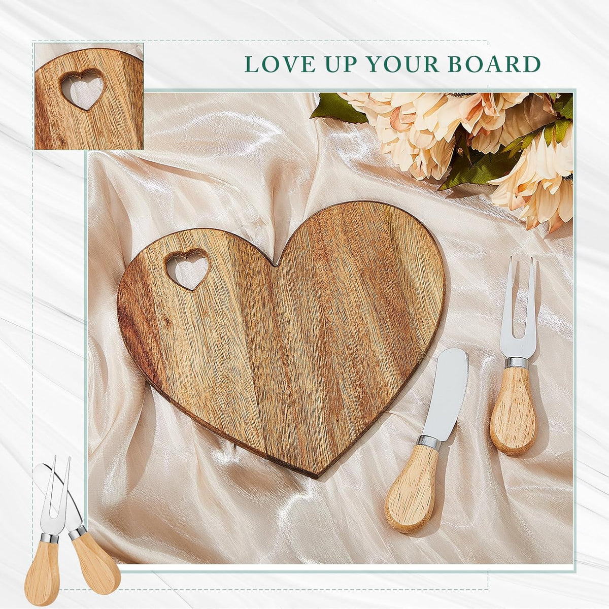 1 Set Bridal Shower Game Prize Heart Cheese Board, Acacia Color