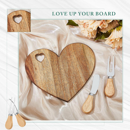 1 Set Bridal Shower Game Prize Heart Cheese Board, Acacia Color