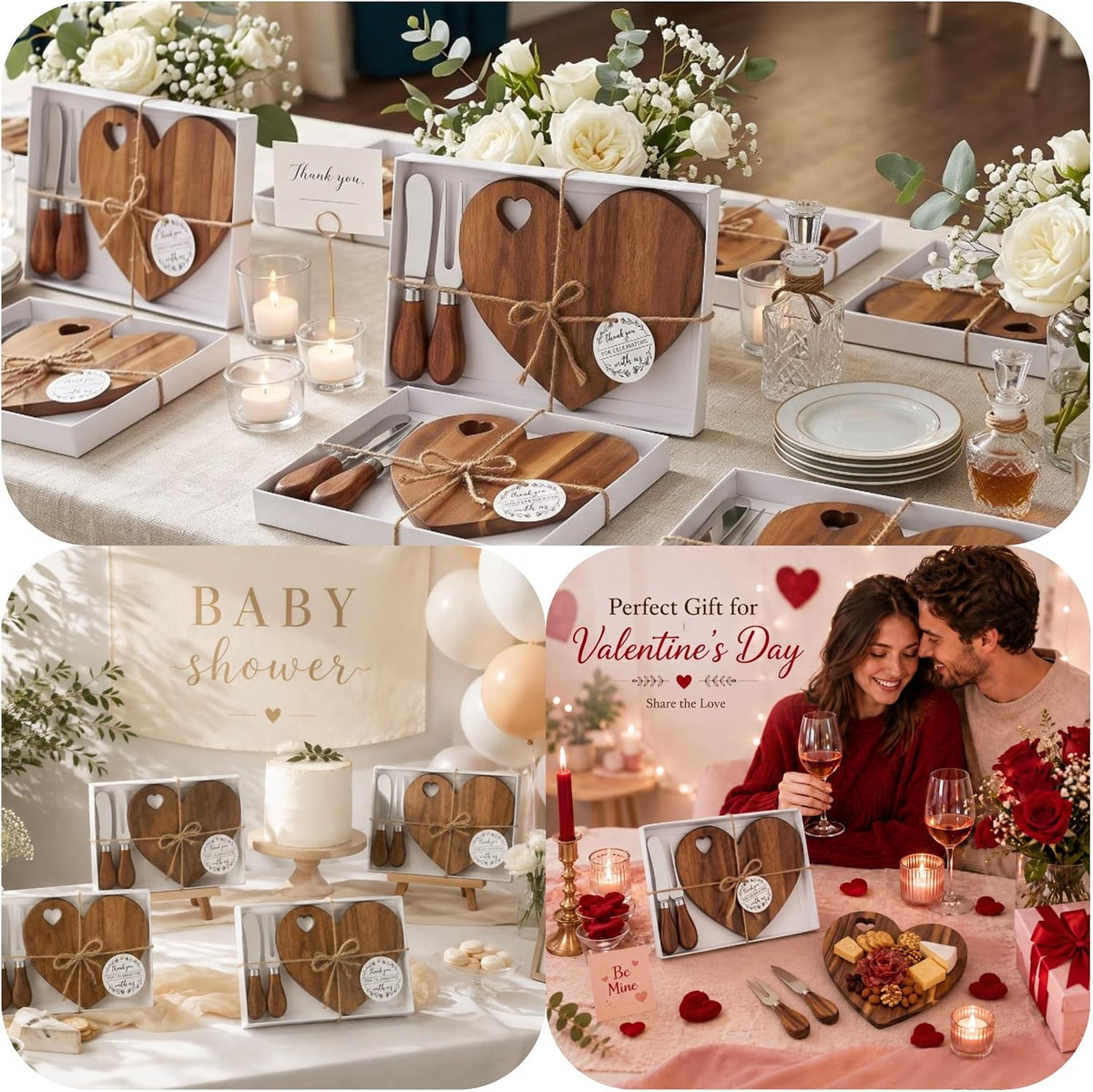 1 Set Bridal Shower Game Prize Heart Cheese Board, Acacia Color