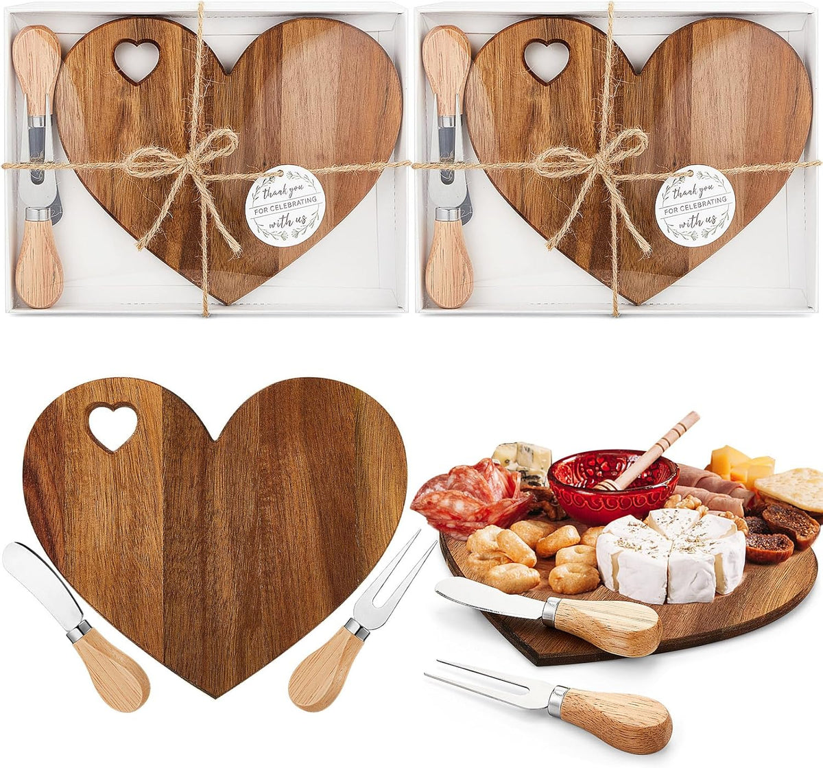 1 Set Bridal Shower Game Prize Heart Cheese Board, Acacia Color