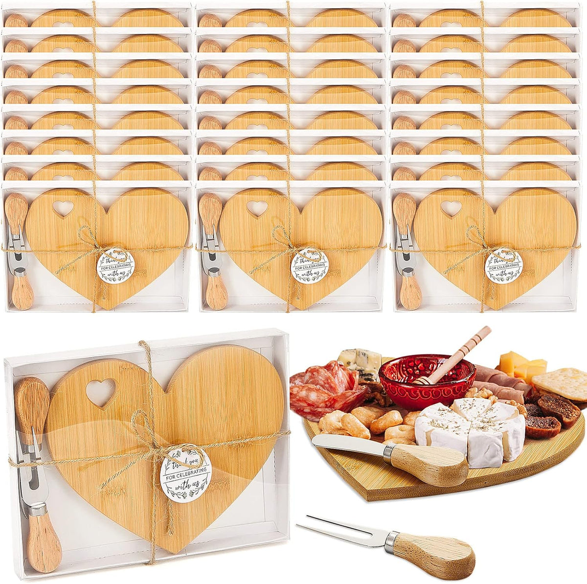 1 Set Bridal Shower Game Prize Heart Cheese Board, Acacia Color