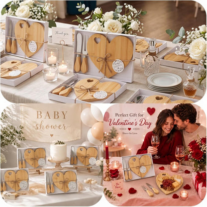 1 Set Bridal Shower Game Prize Heart Cheese Board, Acacia Color