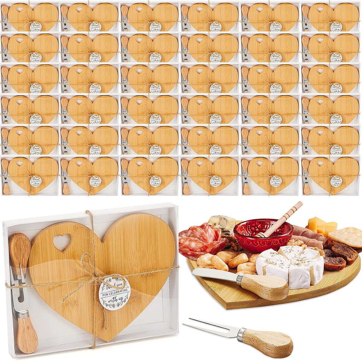 1 Set Bridal Shower Game Prize Heart Cheese Board, Acacia Color
