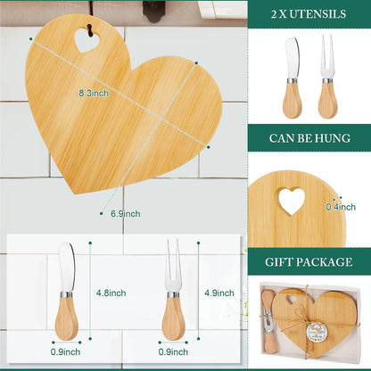 1 Set Bridal Shower Game Prize Heart Cheese Board, Acacia Color