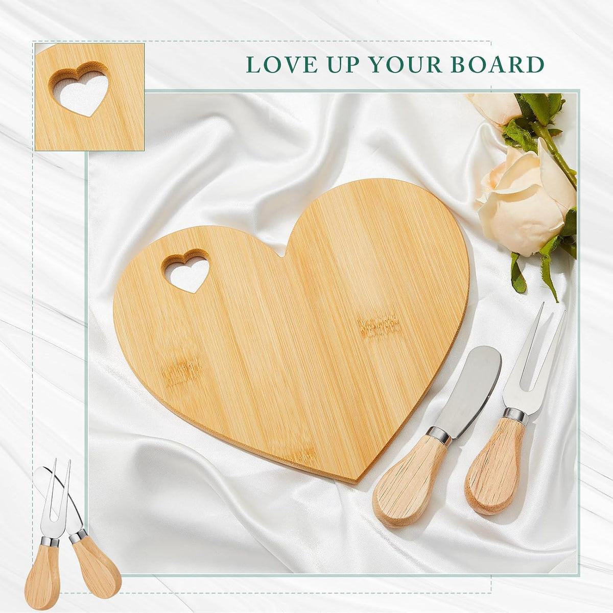 1 Set Bridal Shower Game Prize Heart Cheese Board, Acacia Color