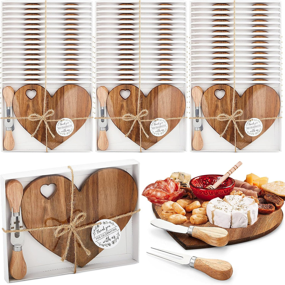 1 Set Bridal Shower Game Prize Heart Cheese Board, Acacia Color