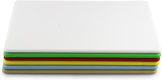 18 x 12 Inch Color Coded Cutting Boards - Set of 6 White, Red, Green, Blue, Yellow, Brown - 1/2" Thick HDPP Plastic for Food Service