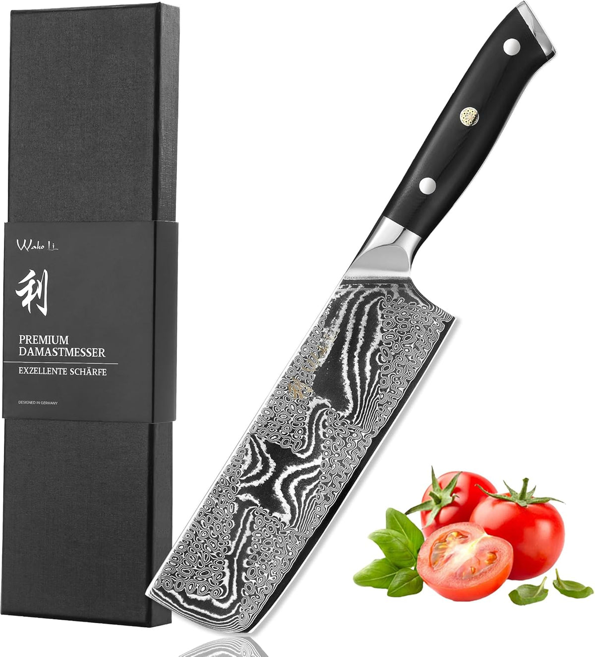 Nitoko Nakiri Vegetable Knife, 6.7-Inch VG10 Damascus, G10 Handle