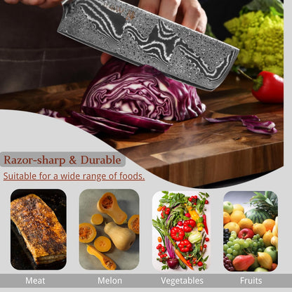 Nitoko Nakiri Vegetable Knife, 6.7-Inch VG10 Damascus, G10 Handle