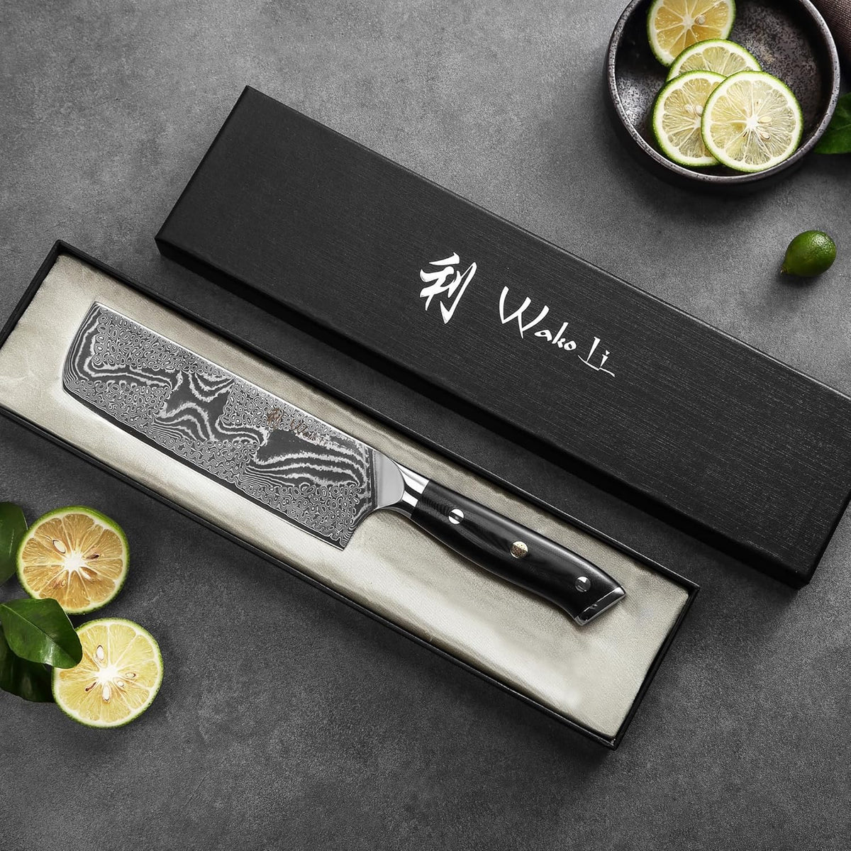 Nitoko Nakiri Vegetable Knife, 6.7-Inch VG10 Damascus, G10 Handle