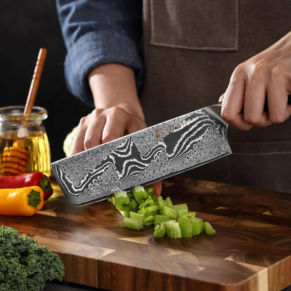 Nitoko Nakiri Vegetable Knife, 6.7-Inch VG10 Damascus, G10 Handle
