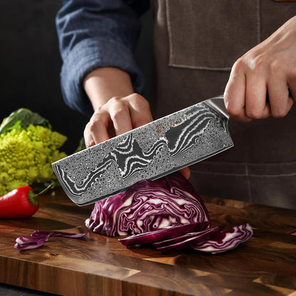 Nitoko Nakiri Vegetable Knife, 6.7-Inch VG10 Damascus, G10 Handle