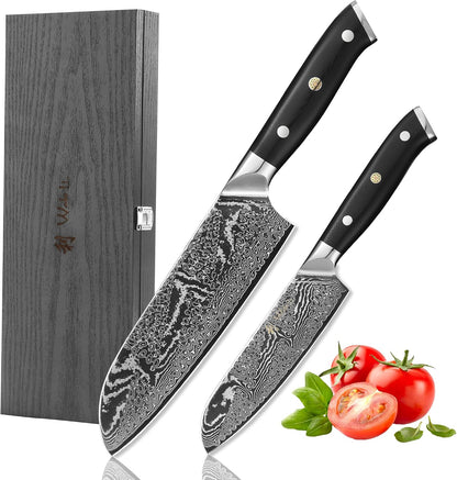 Nitoko Nakiri Vegetable Knife, 6.7-Inch VG10 Damascus, G10 Handle