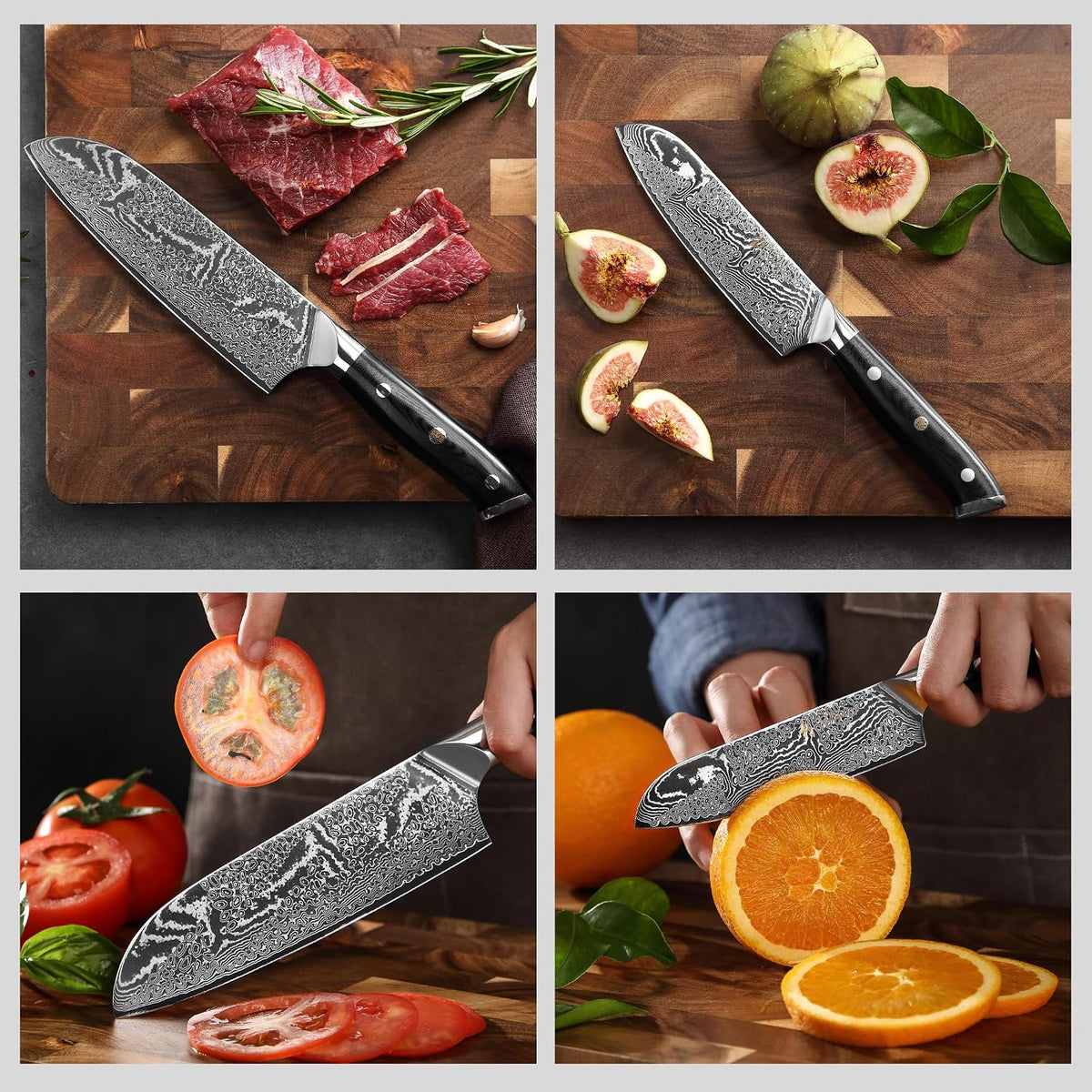 Nitoko Nakiri Vegetable Knife, 6.7-Inch VG10 Damascus, G10 Handle